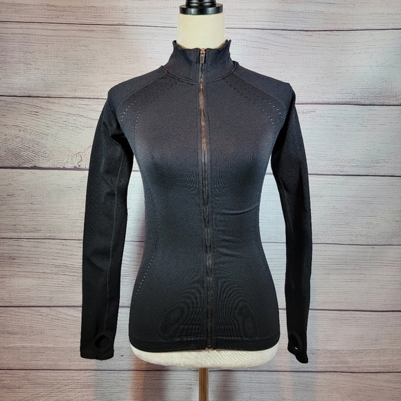 𝅺ATHLETIC Fitted Full Zip Thumb Hole Sleeve Jacket Black - Picture 1 of 7